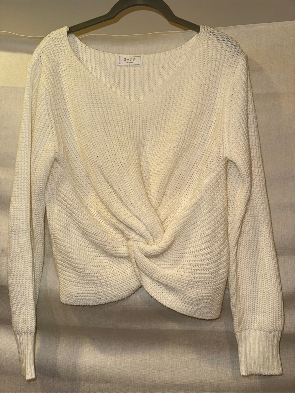 SAGE the Label Knit Twist-Front V-Neck Sweater in Cream
